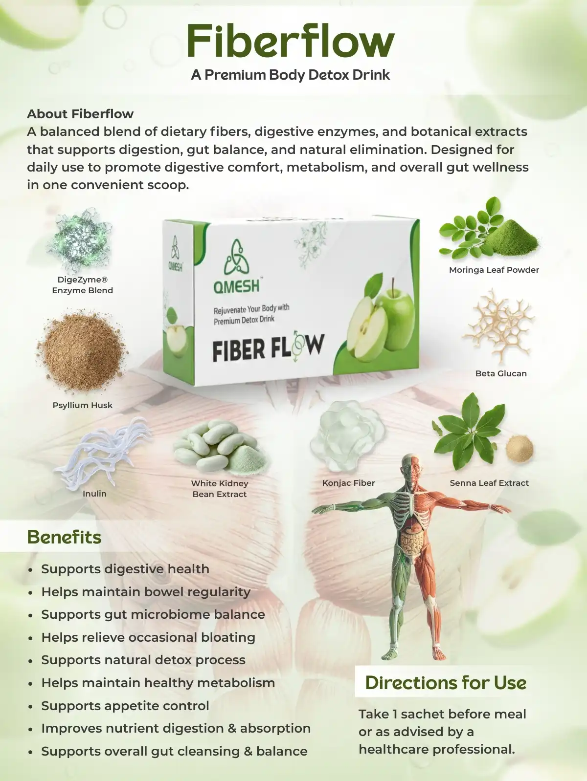 QMESH Fiberflow – Premium Digestive Detox & Gut Cleansing Drink - Image 2